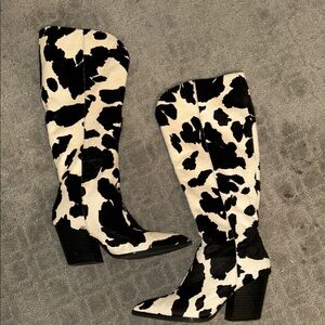 INC International Concepts Black and White Pony Hair Heeled Boots